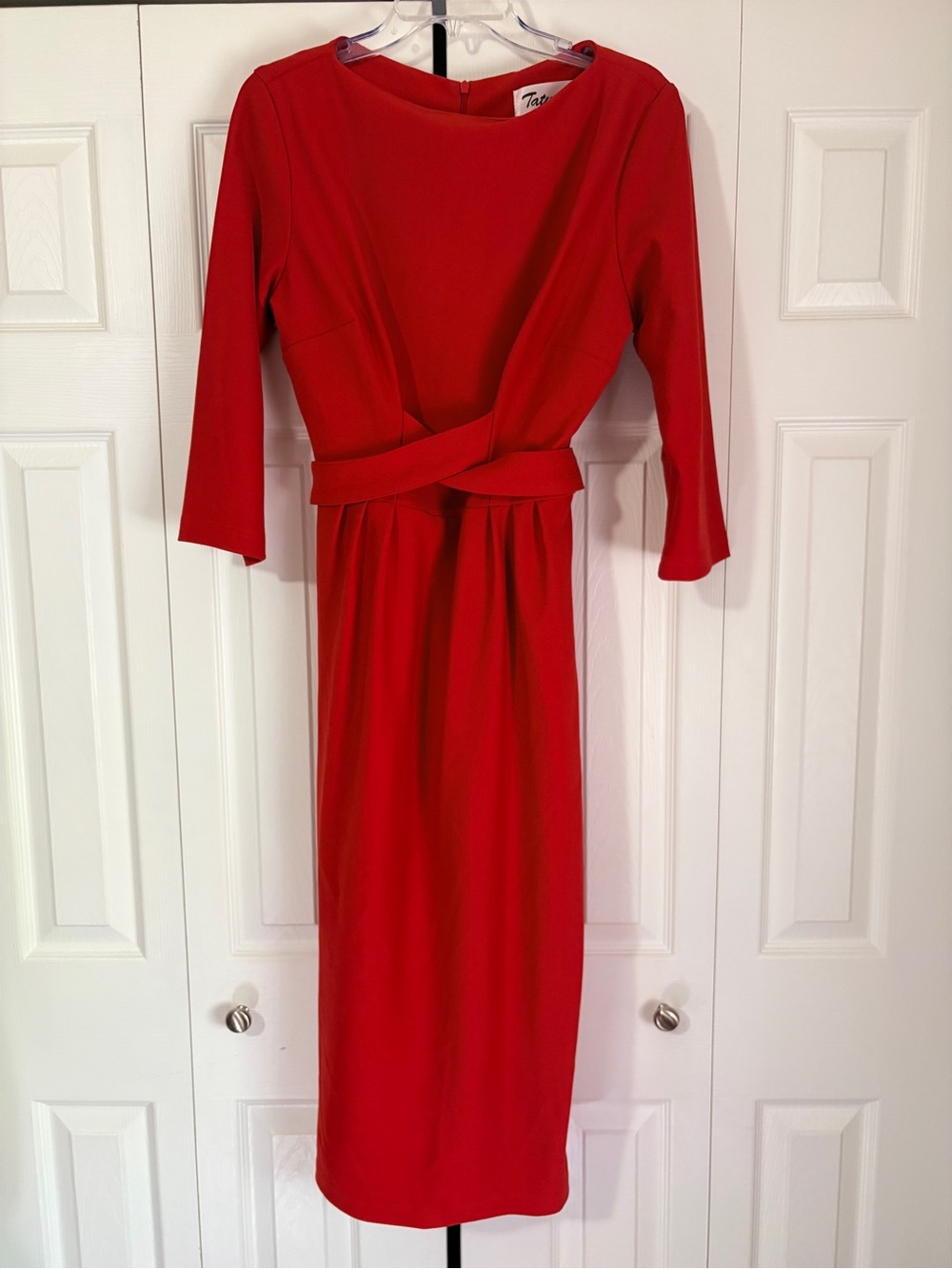 Tatyana Red Long Sleeve Twist-Waist Midi Dress